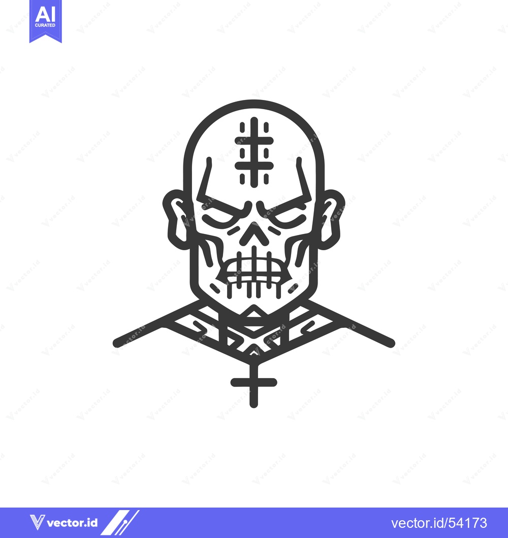 Premium Vector of Line Art Illustration of a Skull-Faced Person with Crosses