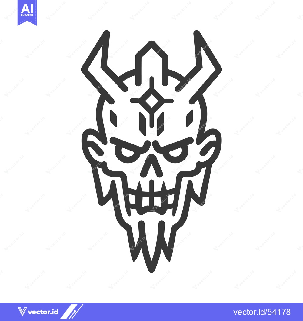 Premium Vector of Line art illustration of a skull with horns and a beard