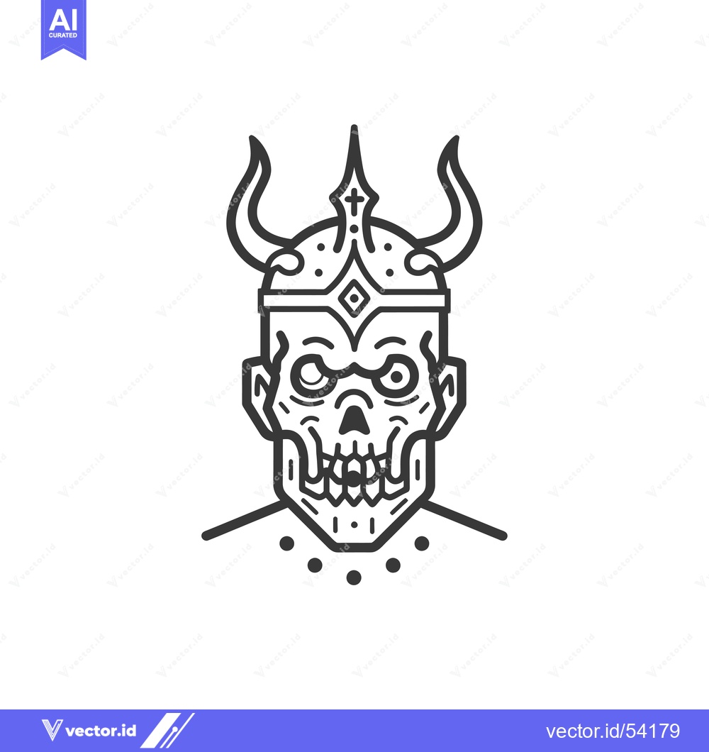 Premium Vector of Line Art Illustration of a Skull with Horns and a Crown