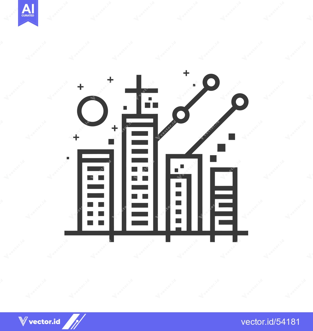 Premium Vector dari Line art illustration of a skyscraper city skyline with a rising line