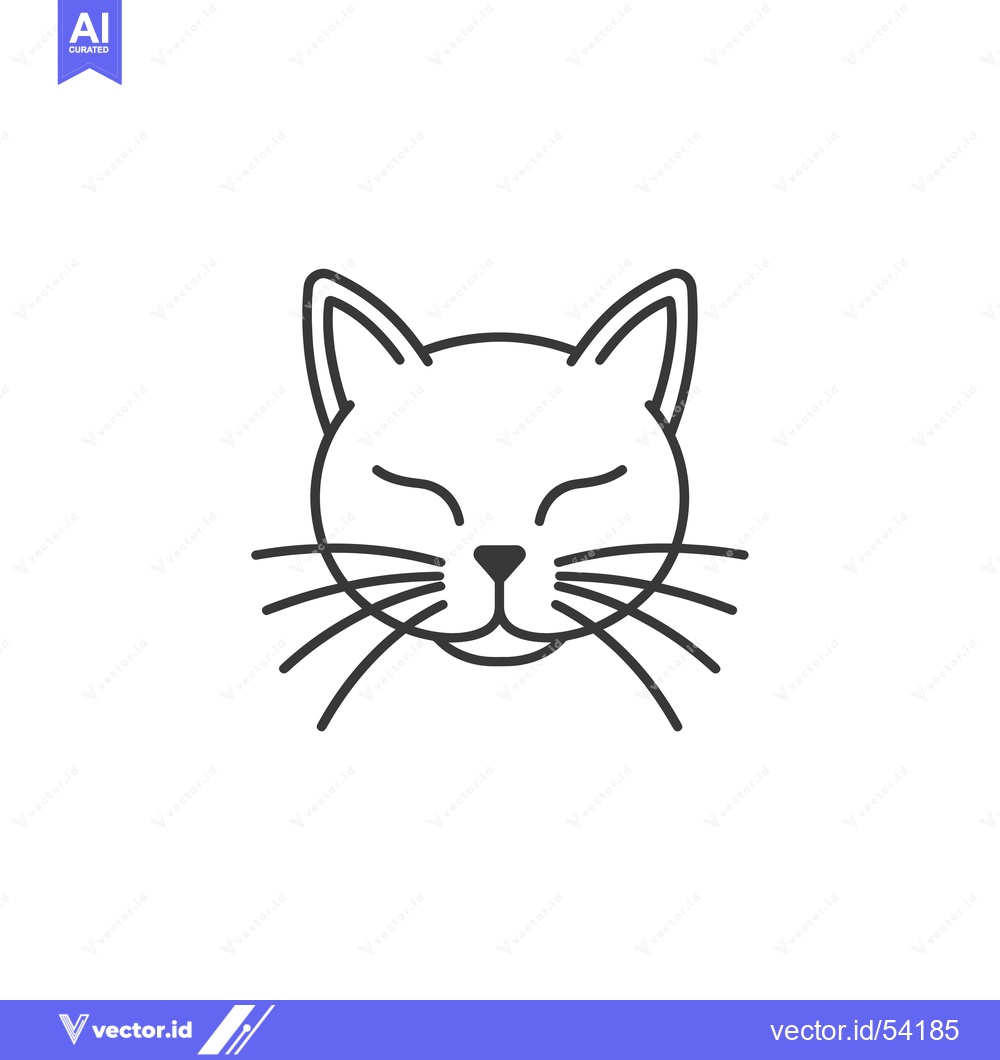 Premium Vector of Line Art Illustration of a Sleeping Cat's Face