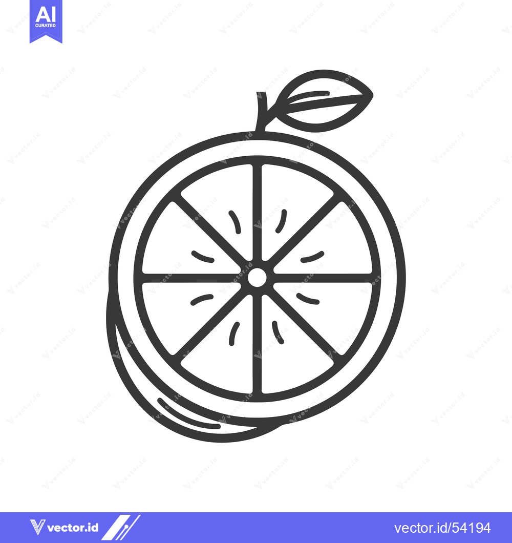 Premium Vector of Line Art Illustration of a Sliced Orange with a Leaf