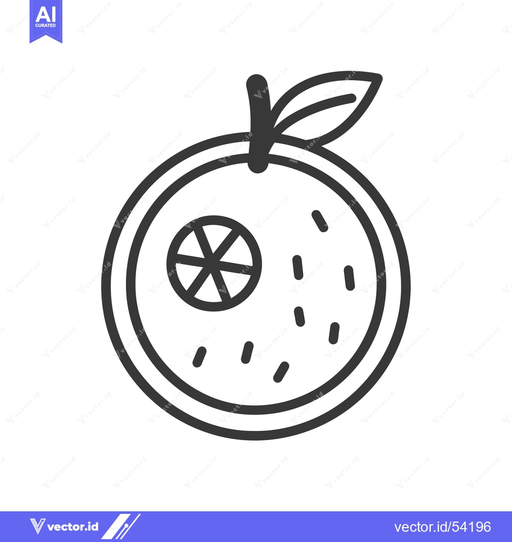 Premium Vector of Line Art Illustration of a Sliced Orange with a Leaf
