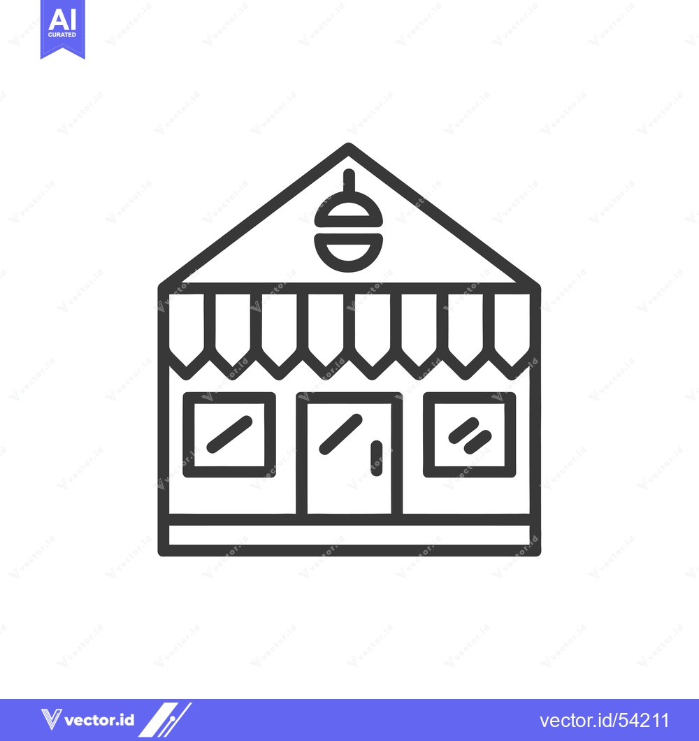 Premium Vector of Line Art Illustration of a Small Shop Building with a Hanging Light