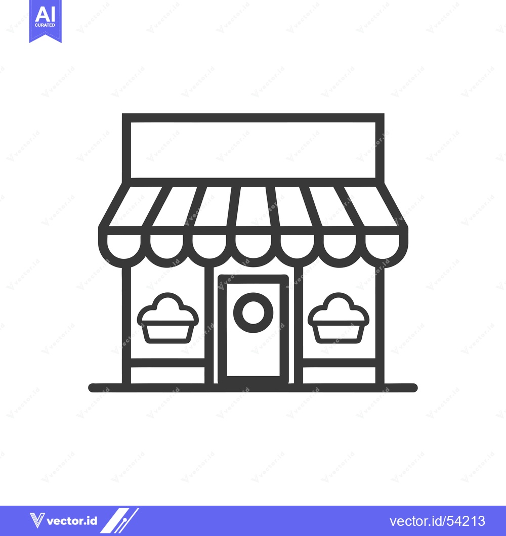 Premium Vector of Line Art Illustration of a Small Shop with Striped Awning