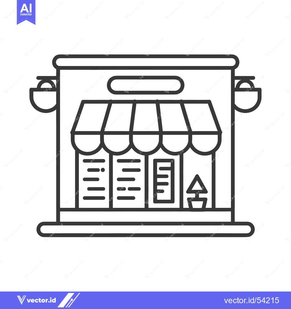 Premium Vector dari Line Art Illustration of a Small Storefront with an Awning