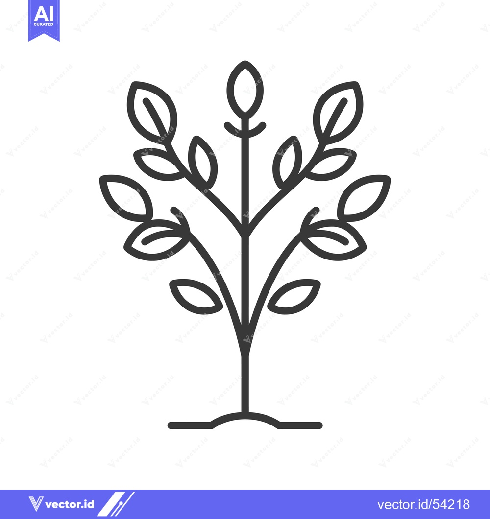 Premium Vector of Line Art Illustration of a Small Tree with Eight Leaves