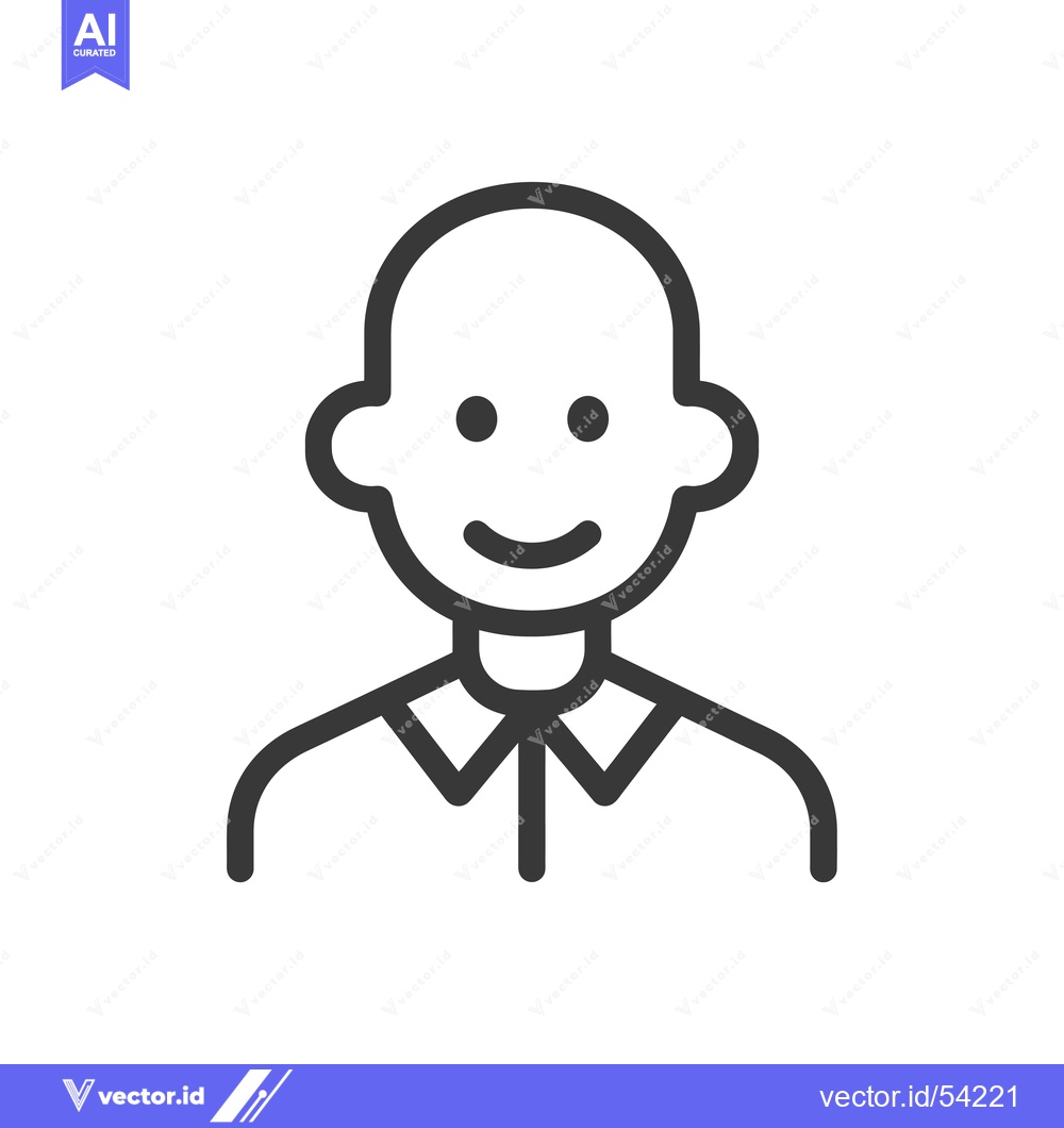 Premium Vector of Line Art Illustration of a Smiling Bald Man Wearing a Collared Shirt