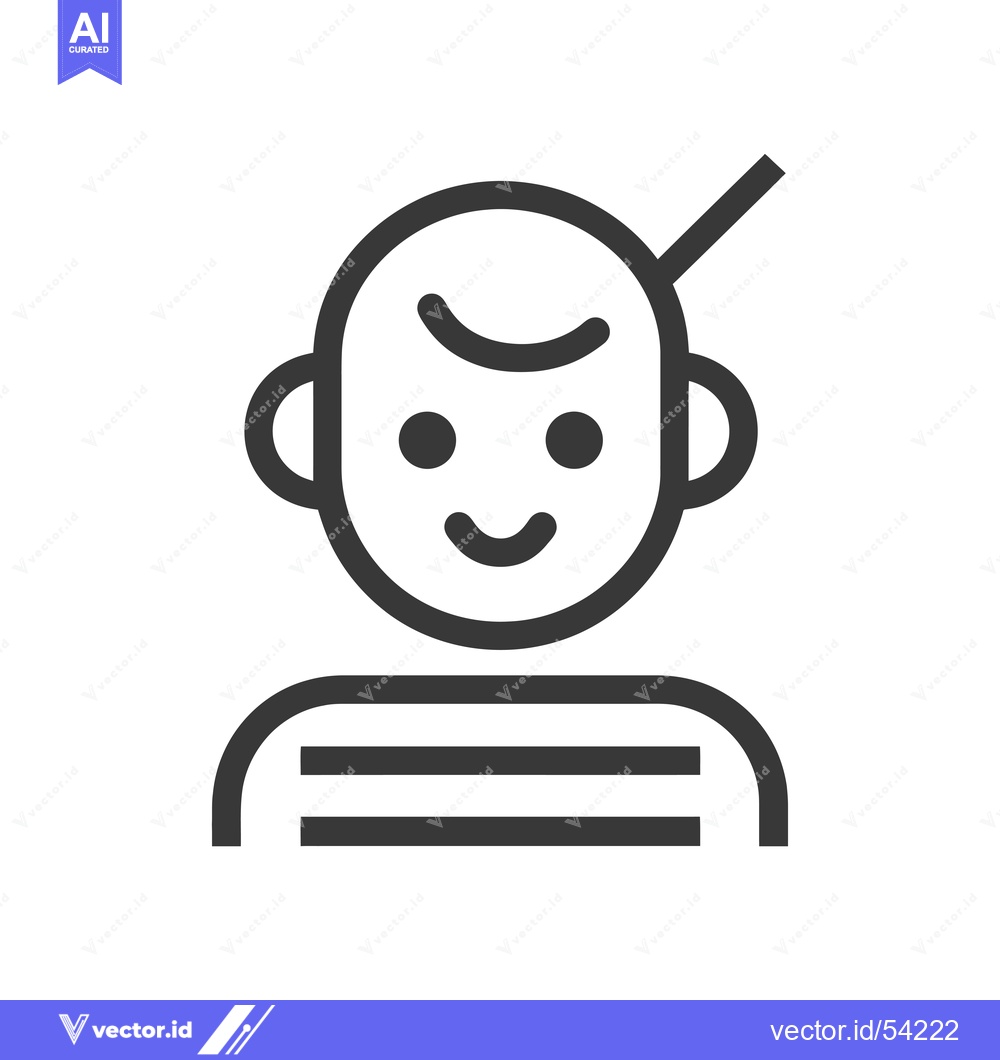 Premium Vector of Line Art Illustration of a Smiling Bald Person with a Stick Figure Hai