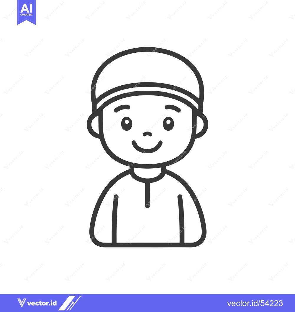 Premium Vector dari Line Art Illustration of a Smiling Boy Wearing a Hat