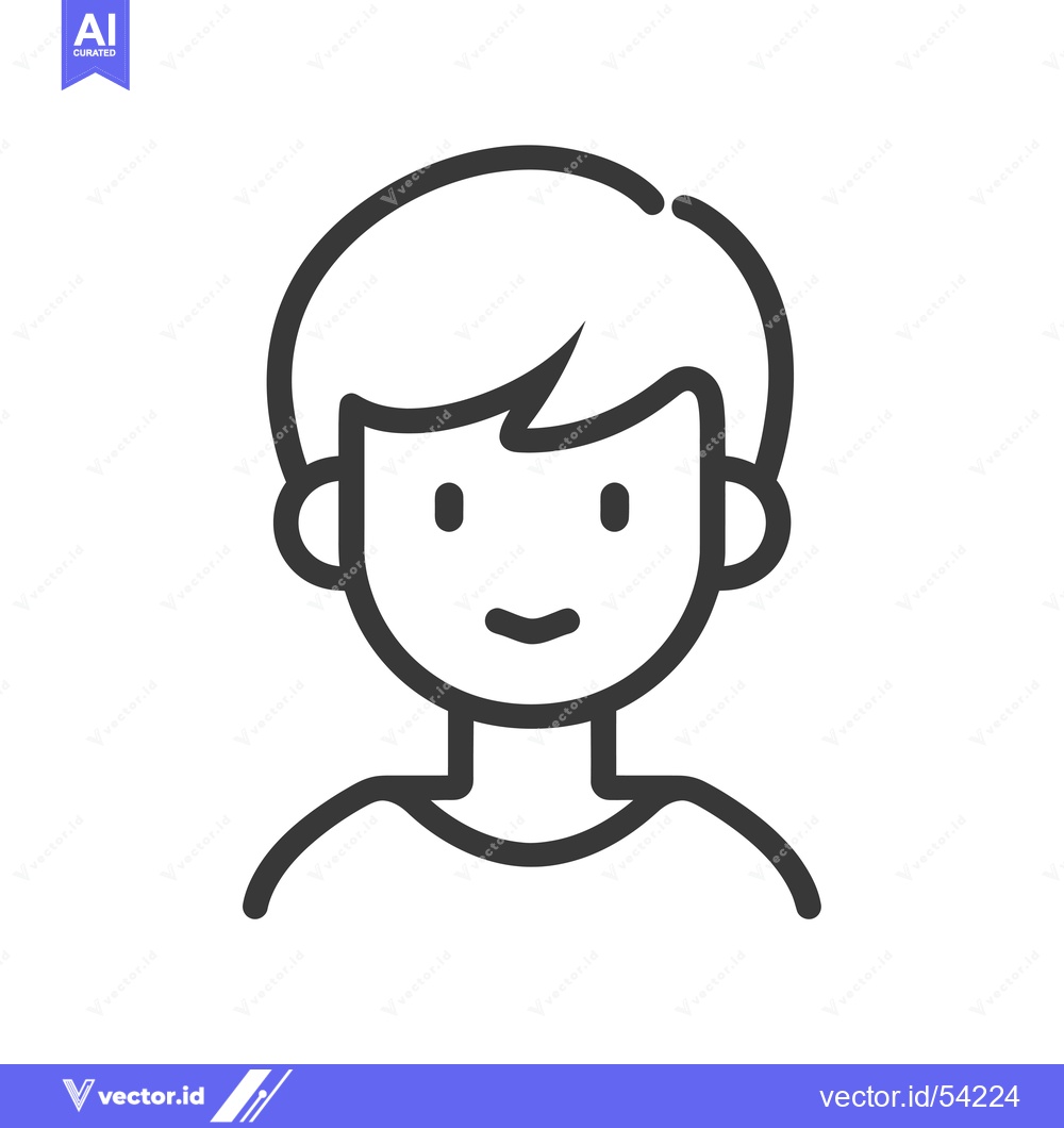 Premium Vector of Line Art Illustration of a Smiling Boy with Short Hair