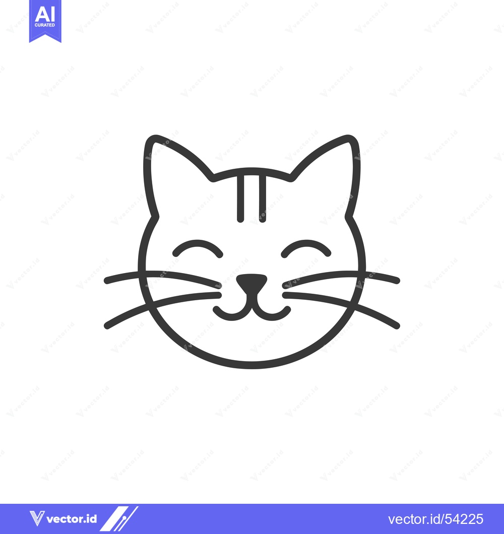 Premium Vector of Line Art Illustration of a Smiling Cat's Face