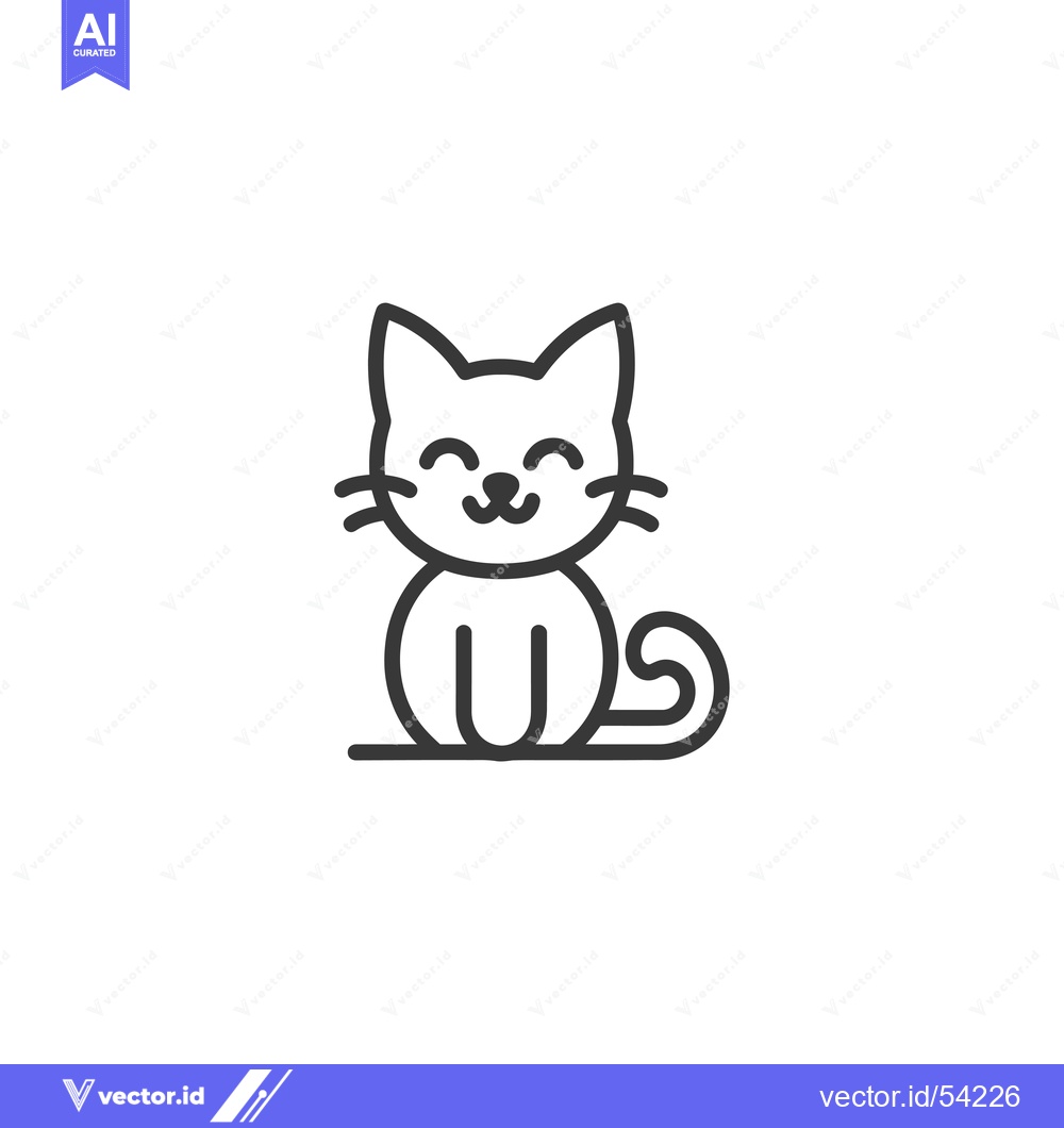 Premium Vector of Line Art Illustration of a Smiling Cat Sitting on the Ground