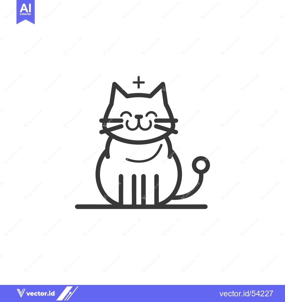 Premium Vector of Line Art Illustration of a Smiling Cat with a Plus Sign Above its Head