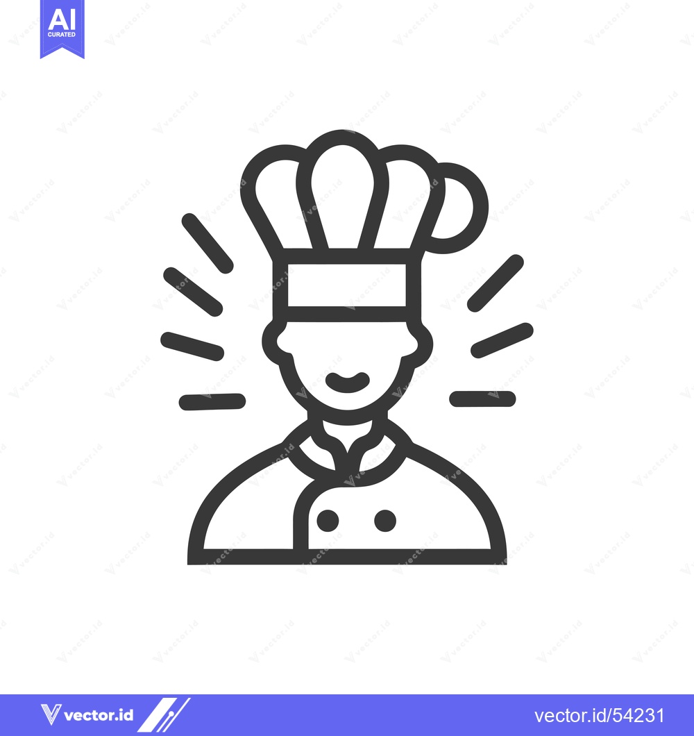 Premium Vector of Line Art Illustration of a Smiling Chef with a Chef Hat