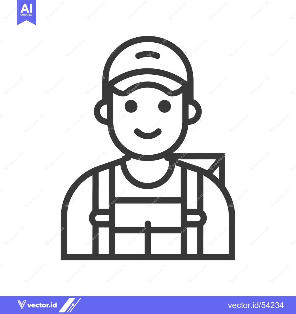 Premium Vector of Line Art Illustration of a Smiling Delivery Person
