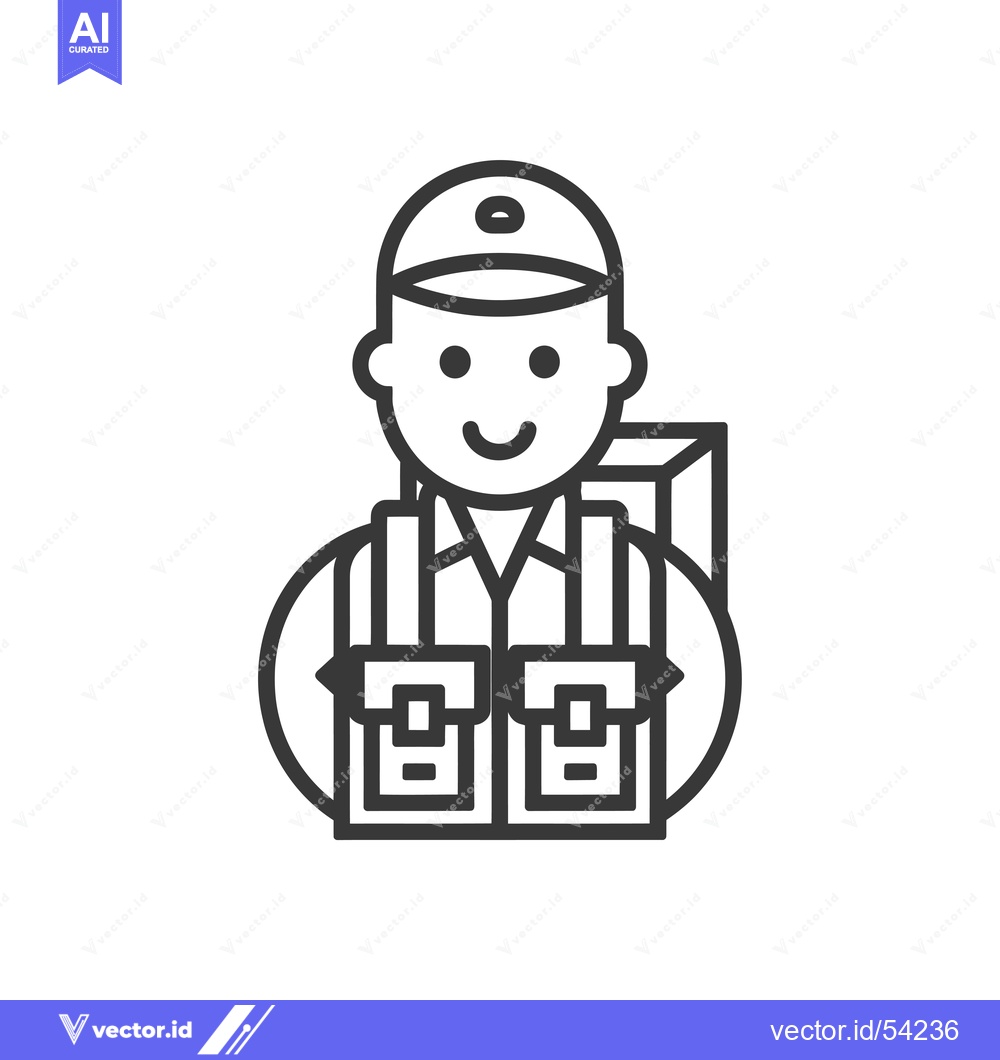 Premium Vector dari Line art illustration of a smiling delivery person with a backpack