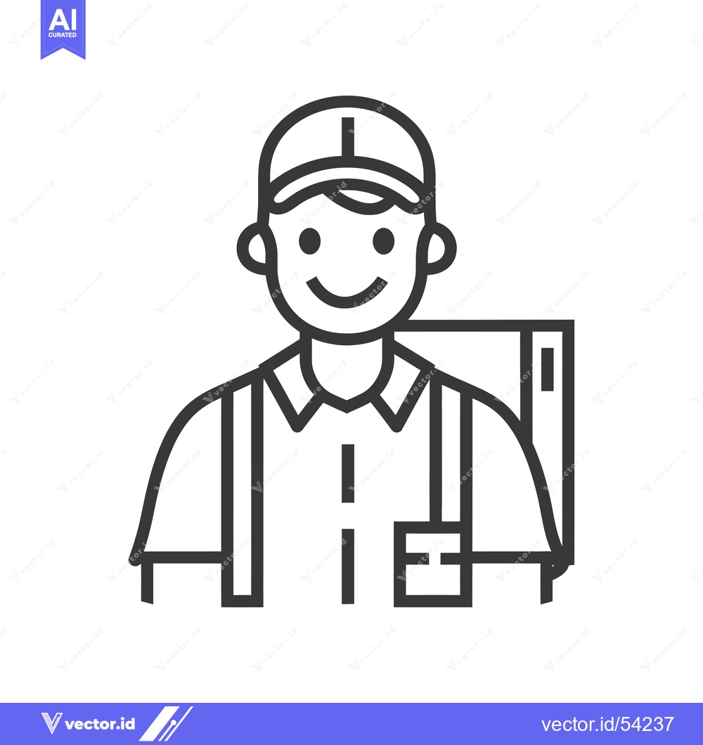 Premium Vector of Line Art Illustration of a Smiling Delivery Person with a Package