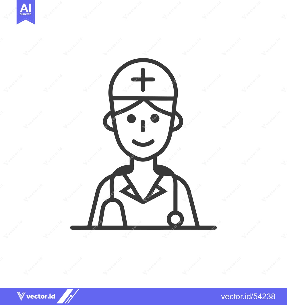 Premium Vector dari Line Art Illustration of a Smiling Doctor Wearing a Scrubs and Stethos