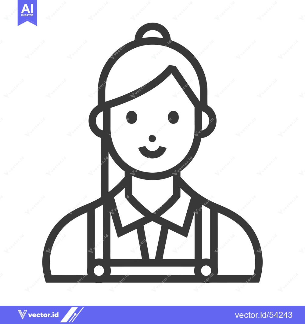 Premium Vector of Line Art Illustration of a Smiling Female Character Wearing a Collared