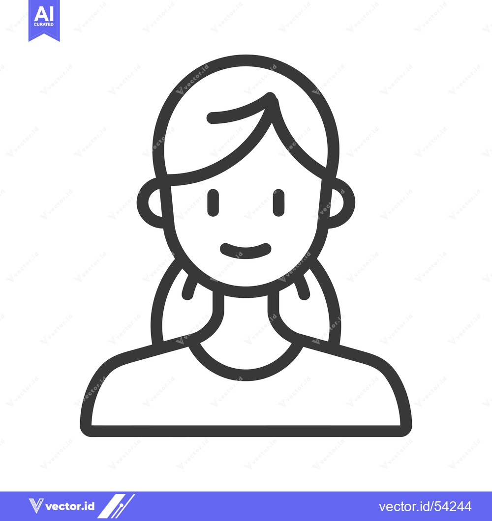 Premium Vector dari Line art illustration of a smiling female character with her hair tied