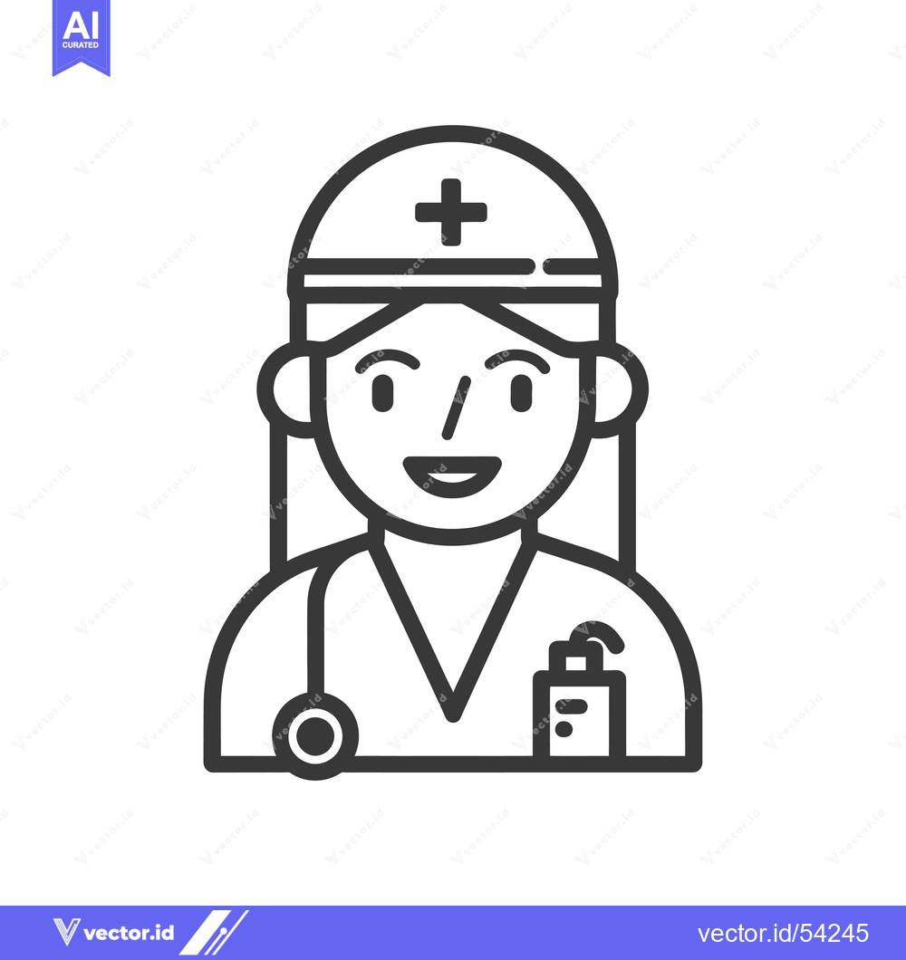 Premium Vector dari Line Art Illustration of a Smiling Female Doctor