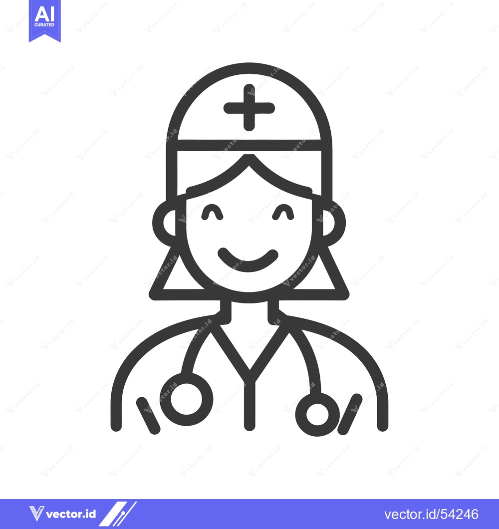 Premium Vector of Line Art Illustration of a Smiling Female Doctor