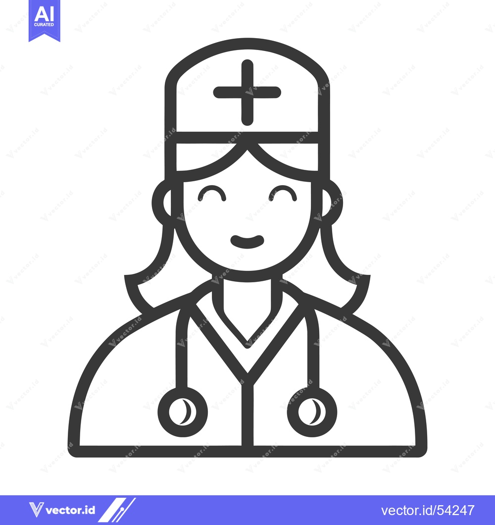 Premium Vector of Line Art Illustration of a Smiling Female Doctor with a Stethoscope