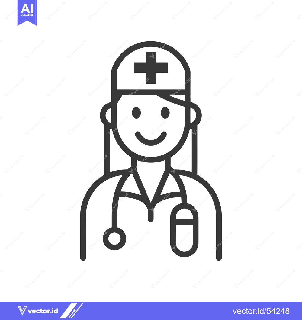Premium Vector dari Line Art Illustration of a Smiling Female Doctor with a Stethoscope