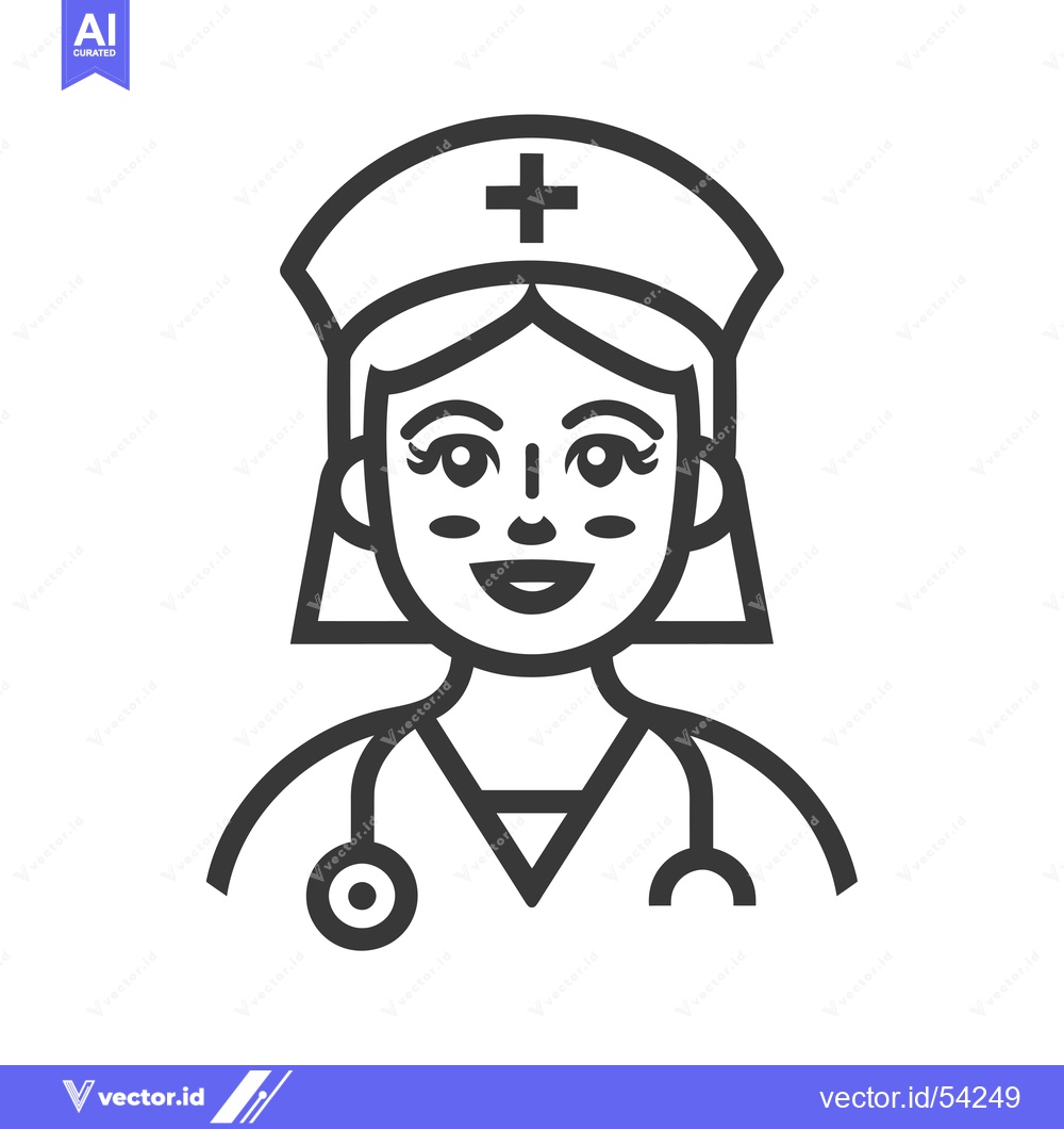 Premium Vector dari Line Art Illustration of a Smiling Female Nurse