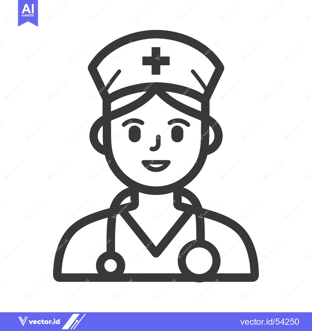 Premium Vector of Line Art Illustration of a Smiling Female Nurse Wearing a Stethoscope