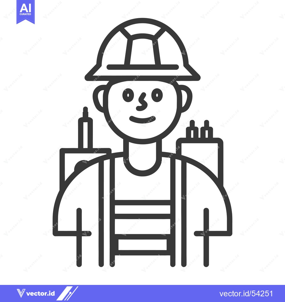 Premium Vector dari Line Art Illustration of a Smiling Firefighter with a Helmet and Equip