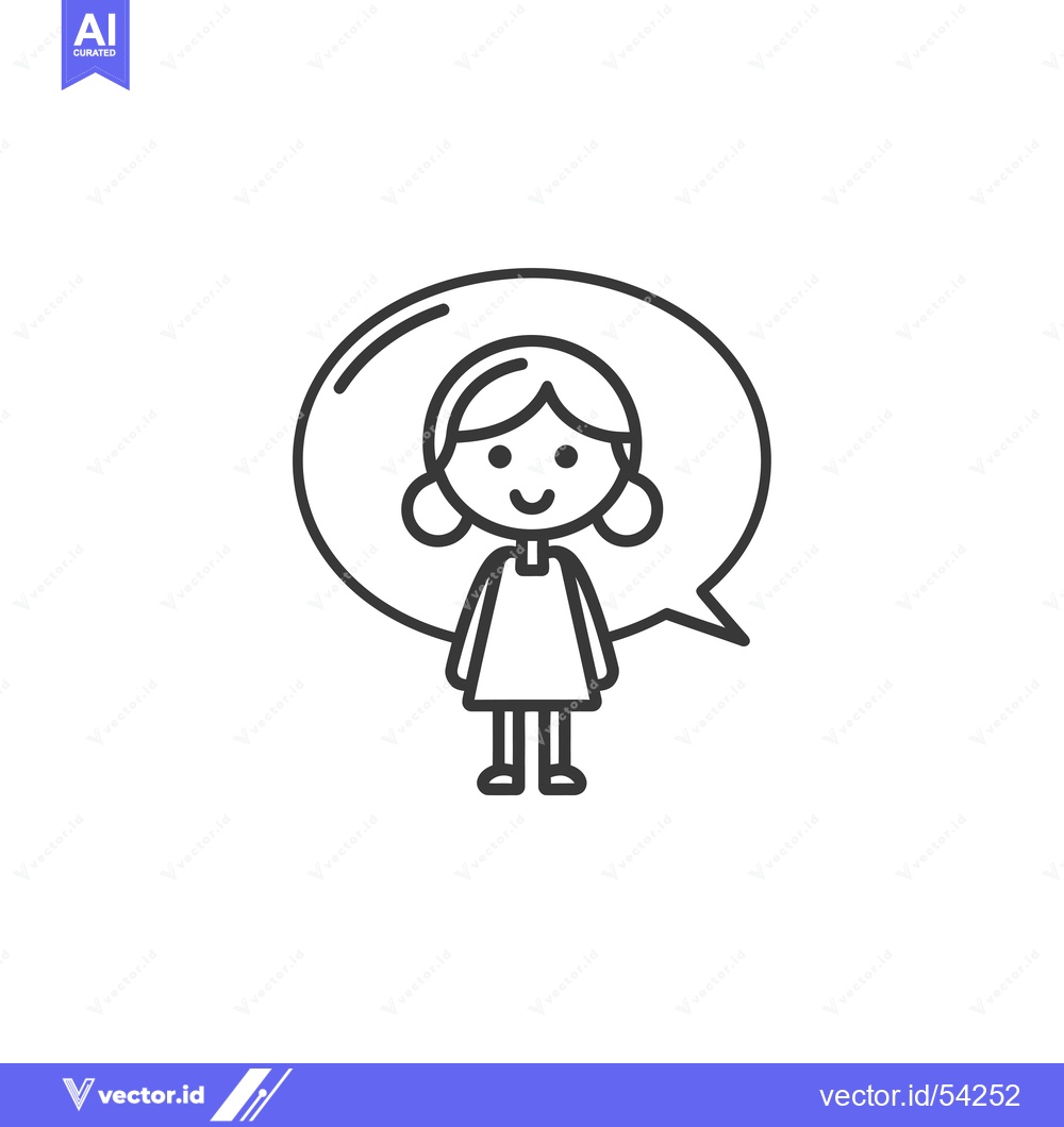 Premium Vector of Line Art Illustration of a Smiling Girl with a Speech Bubble