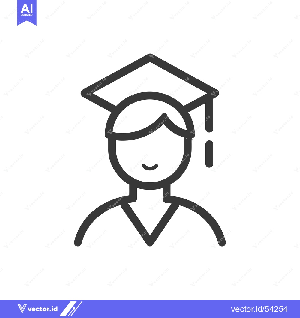 Premium Vector of Line art illustration of a smiling graduate wearing a cap and gown