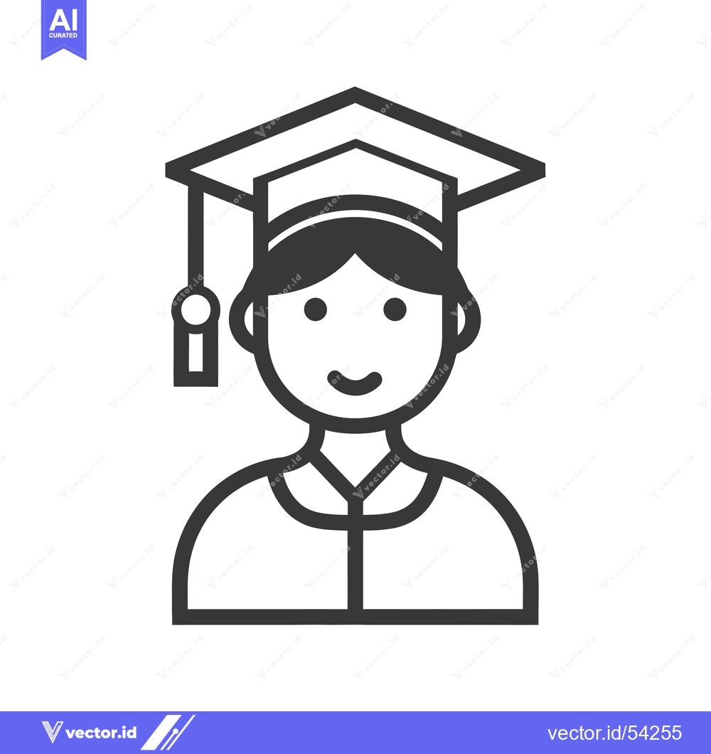 Premium Vector of Line Art Illustration of a Smiling Graduate Wearing a Graduation Cap a