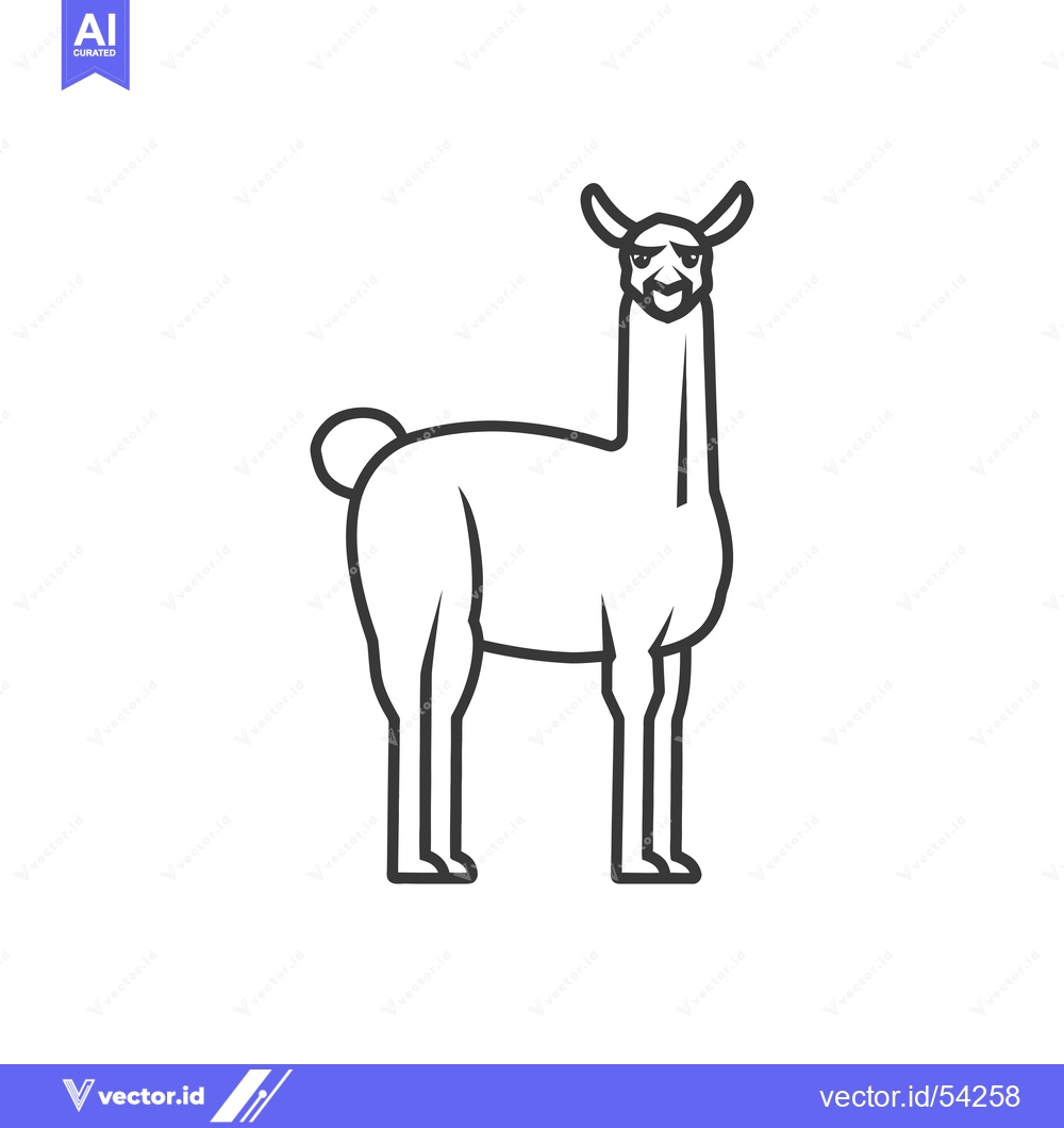 Premium Vector dari Line art illustration of a smiling llama