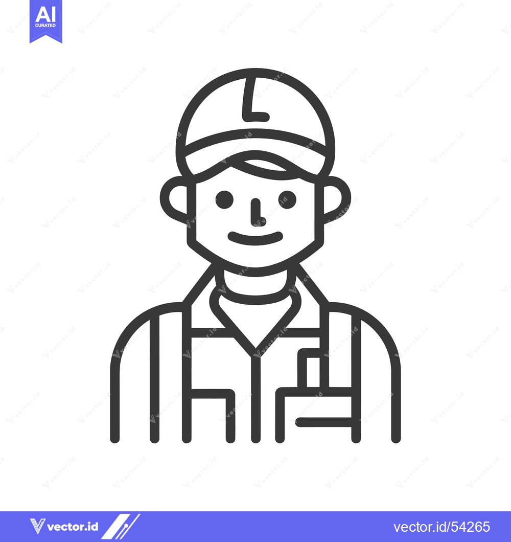Premium Vector of Line art illustration of a smiling man wearing a cap and overalls