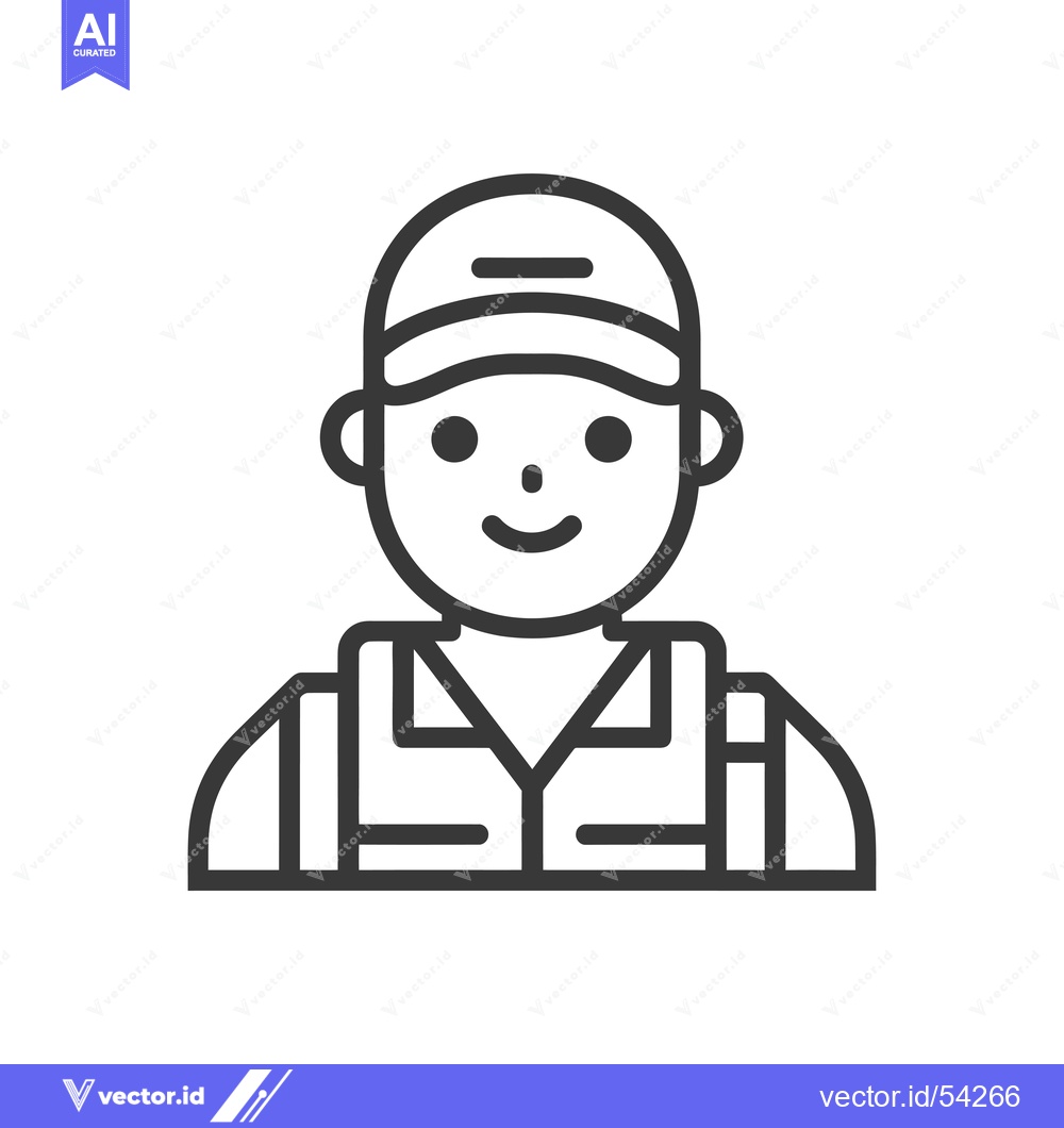Premium Vector of Line Art Illustration of a Smiling Man Wearing a Cap and Uniform