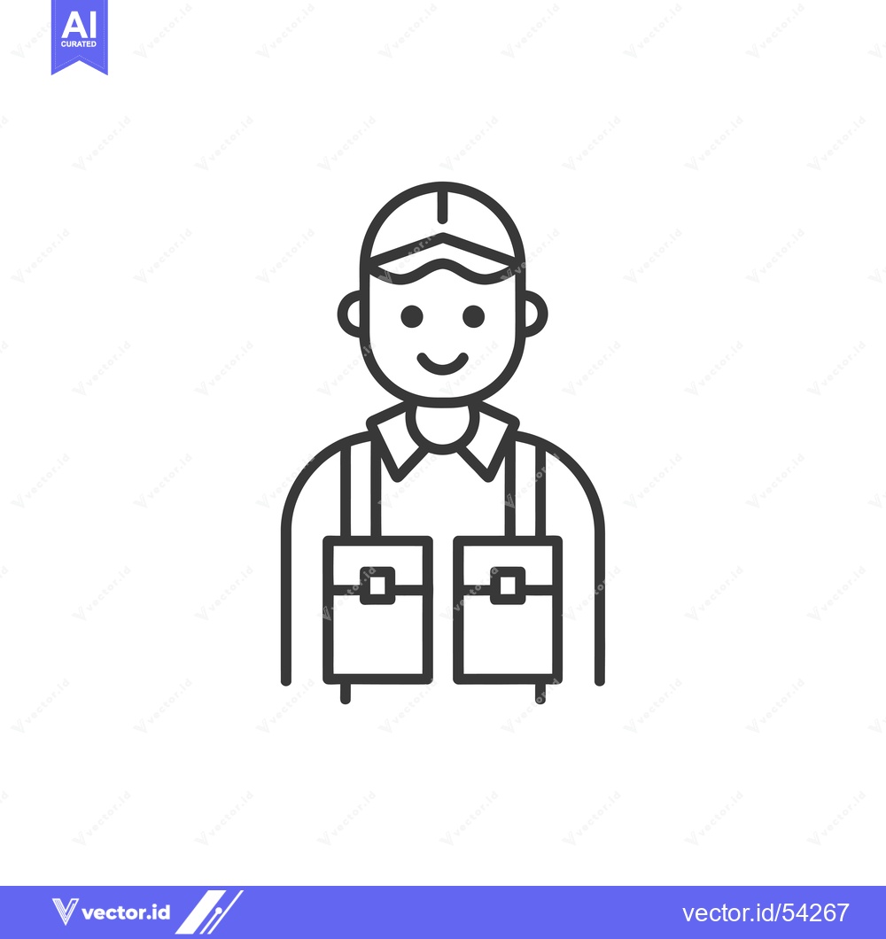 Premium Vector dari Line art illustration of a smiling man wearing a cap and vest