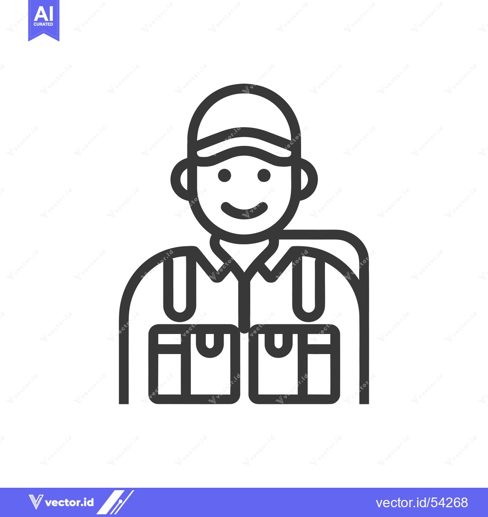 Premium Vector of Line Art Illustration of a Smiling Man Wearing a Cap and Work Vest