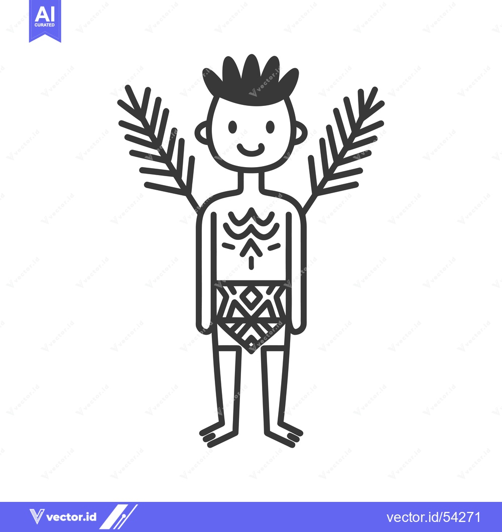 Premium Vector dari Line Art Illustration of a Smiling Man with Leaves Behind Him Wearing