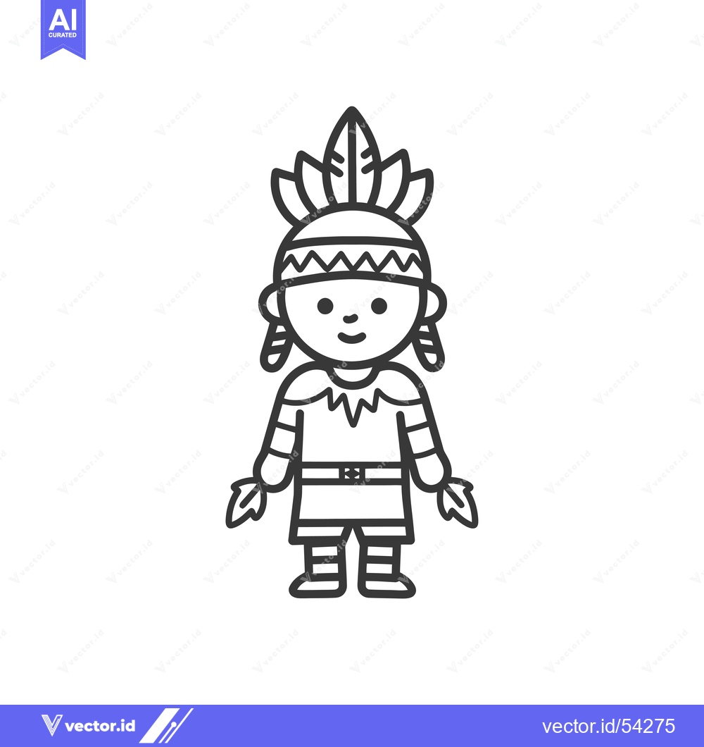 Premium Vector dari Line art illustration of a smiling Native American child wearing a hea