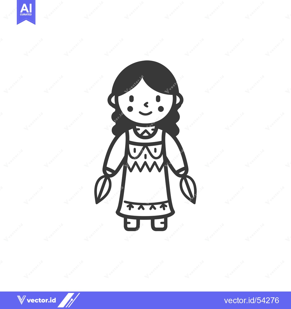 Premium Vector dari Line art illustration of a smiling Native American girl with long hair