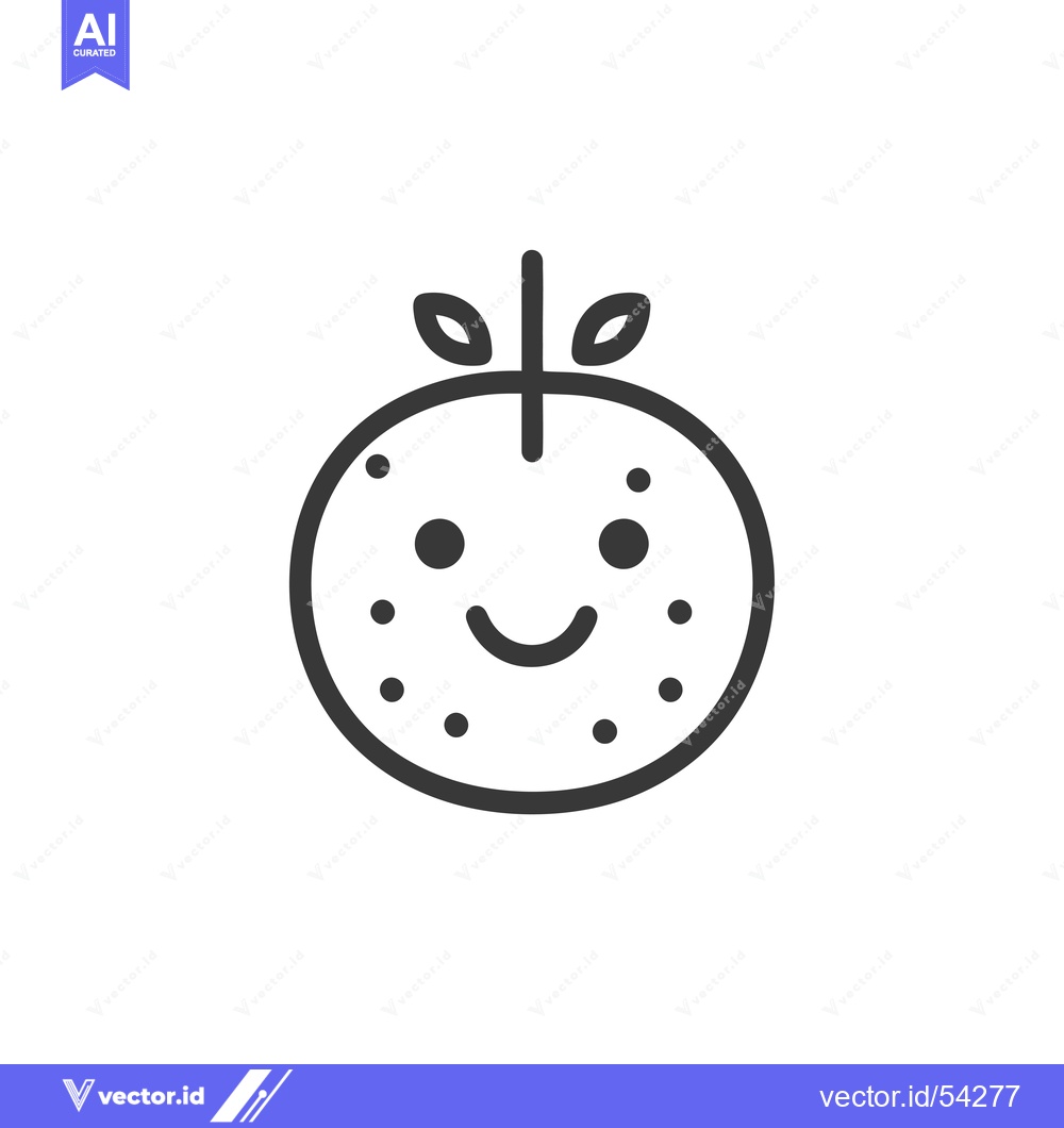 Premium Vector dari Line Art Illustration of a Smiling Orange with Leaves