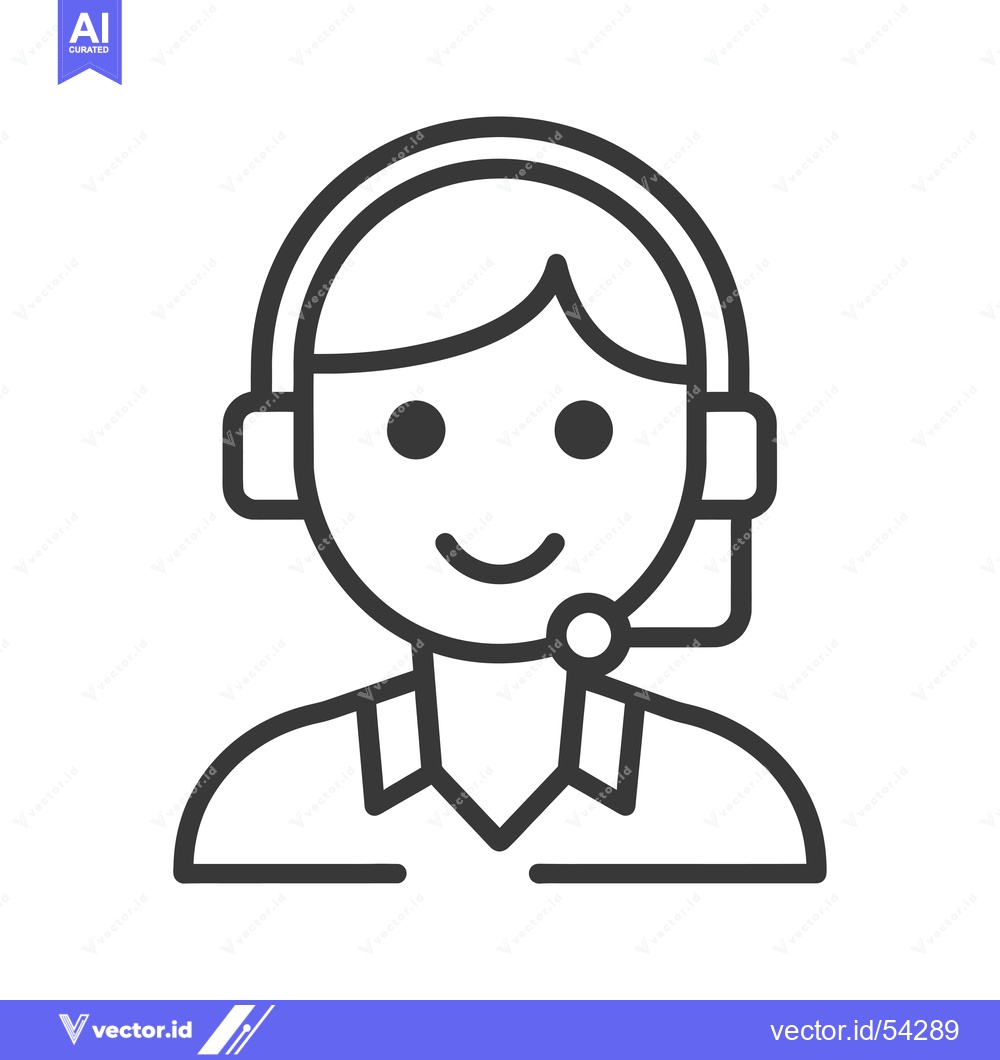 Premium Vector dari Line Art Illustration of a Smiling Person Wearing a Headset