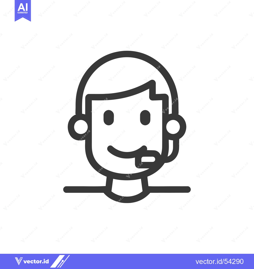 Premium Vector dari Line Art Illustration of a Smiling Person Wearing a Headset