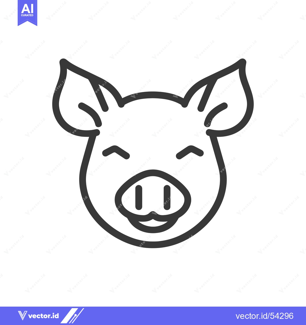 Premium Vector of Line Art Illustration of a Smiling Pig's Face