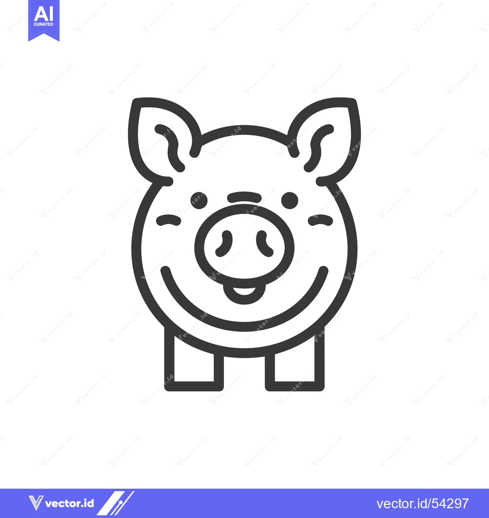Premium Vector dari Line art illustration of a smiling pig with rounded body