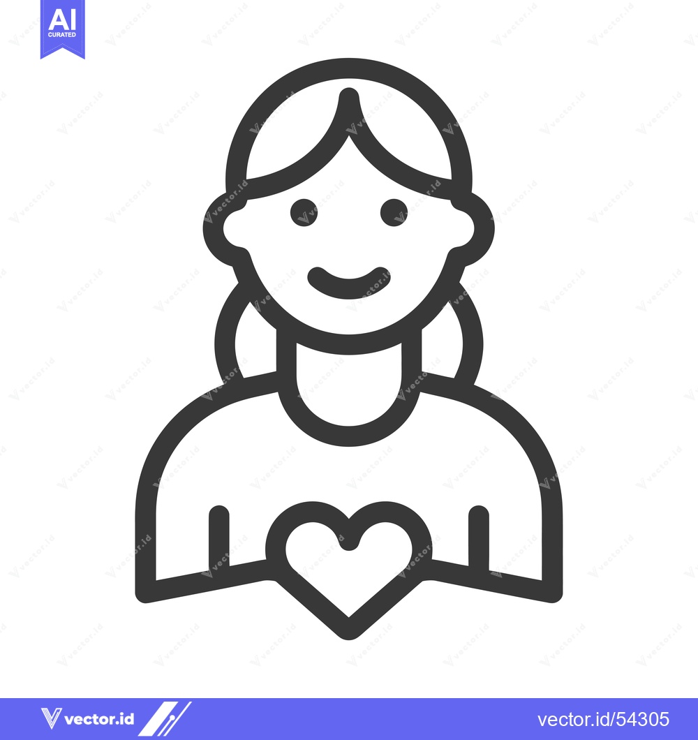 Premium Vector of Line Art Illustration of a Smiling Woman Holding a Heart
