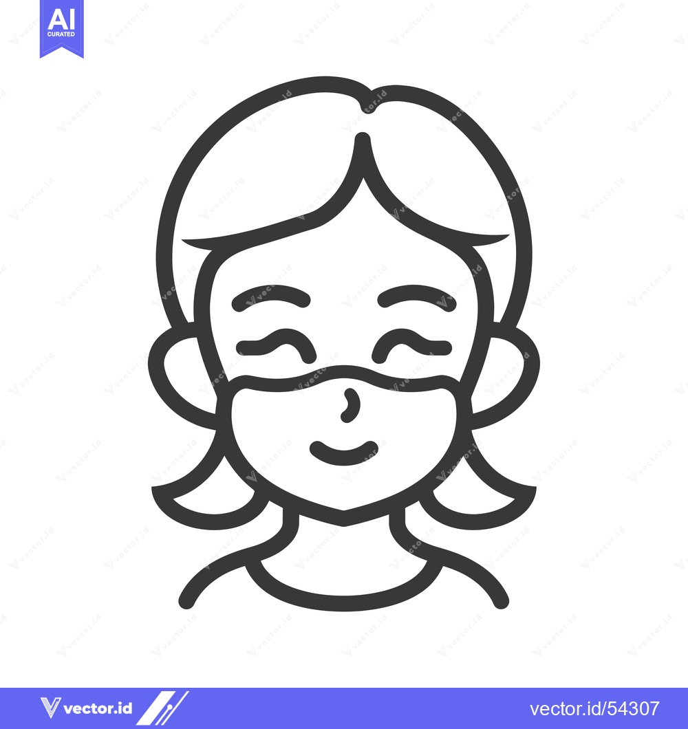 Premium Vector of Line Art Illustration of a Smiling Woman Wearing a Face Mask